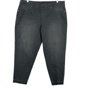 Terra & Sky Women Curvy Pull-on Black Jeggings 2X (20W-22W) Stretch Raw Hem NWOT